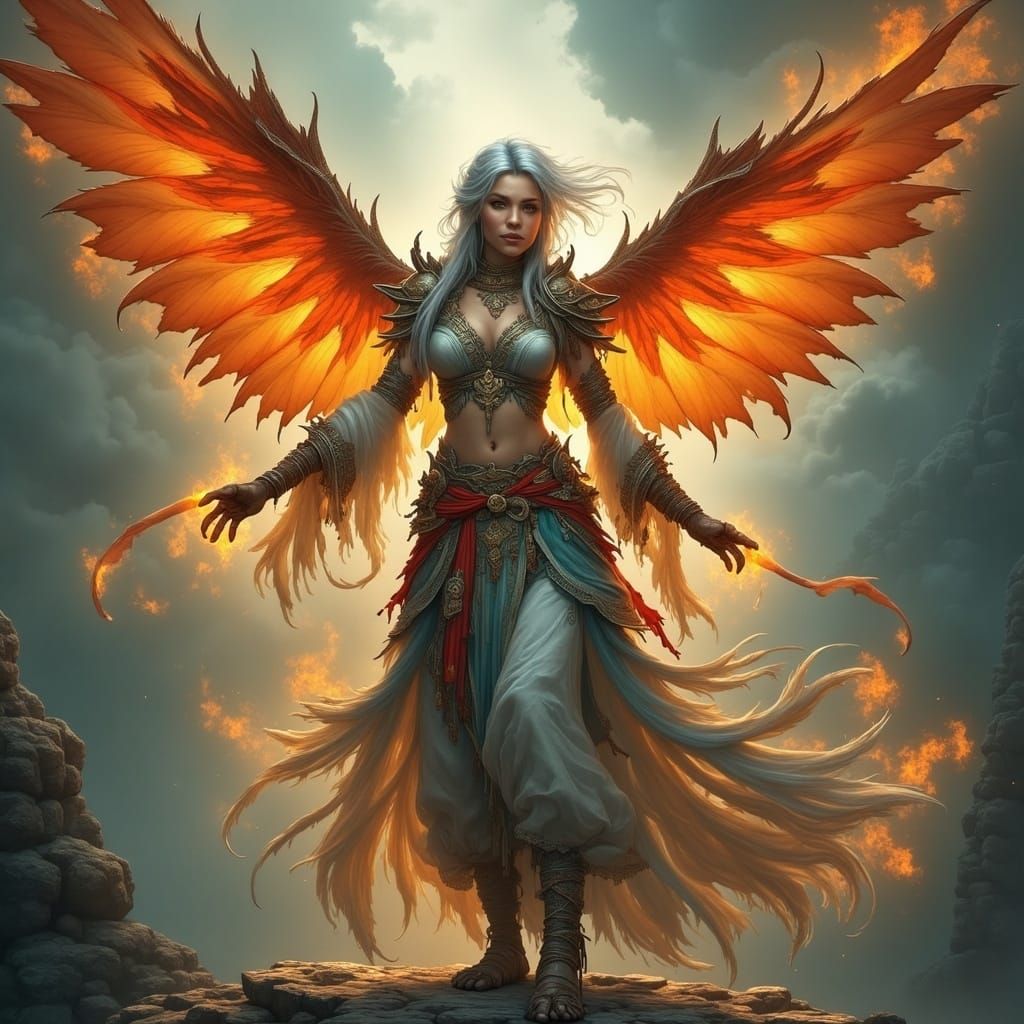 Phoenix Sorceress in Detailed Matte Painting Style