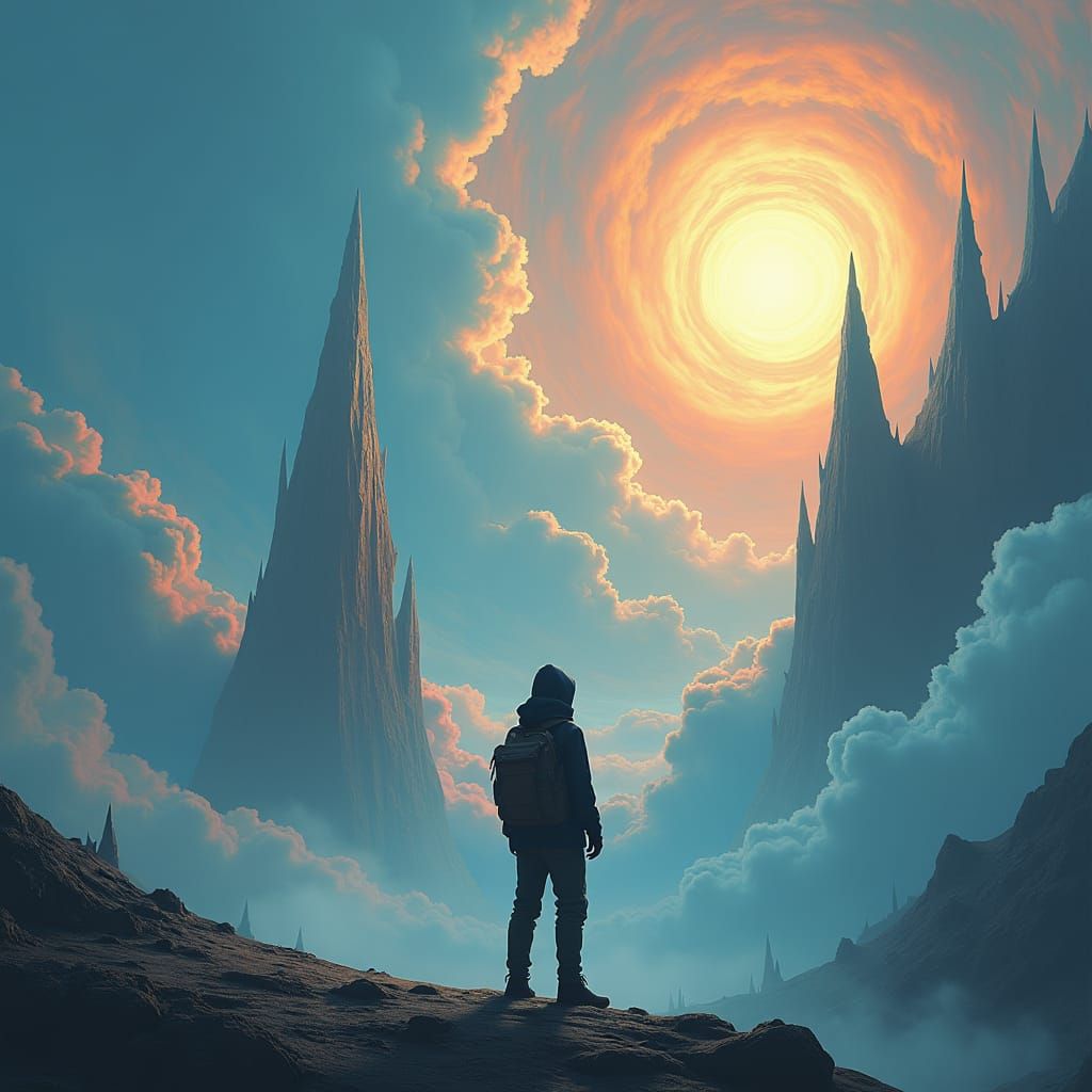 Hooded Figure in Mystical Dreamscape: 8k Matte Painting