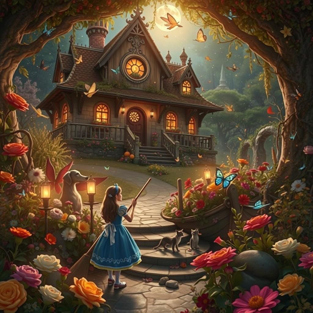 Fairytale Characters in Glittering Magical Forest, 3D Render