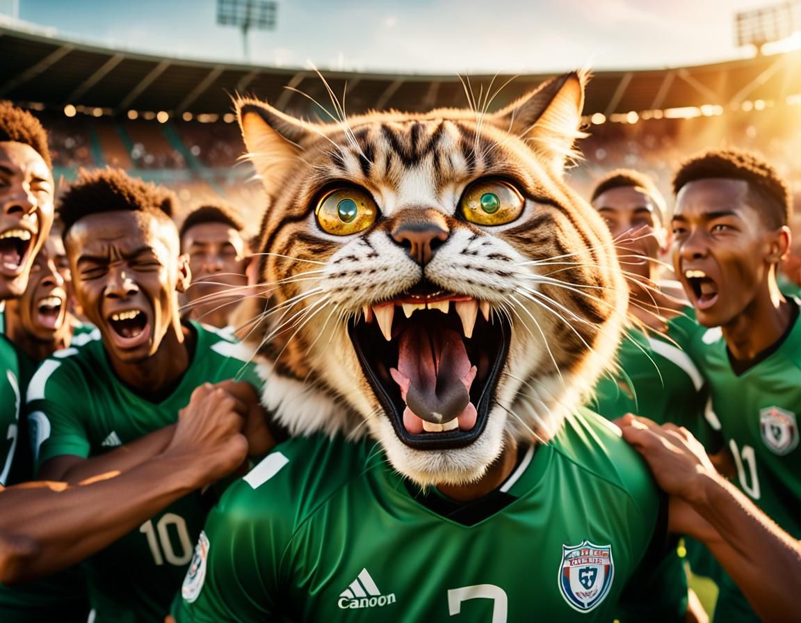 Soccer Team Victory Celebration in Stadium