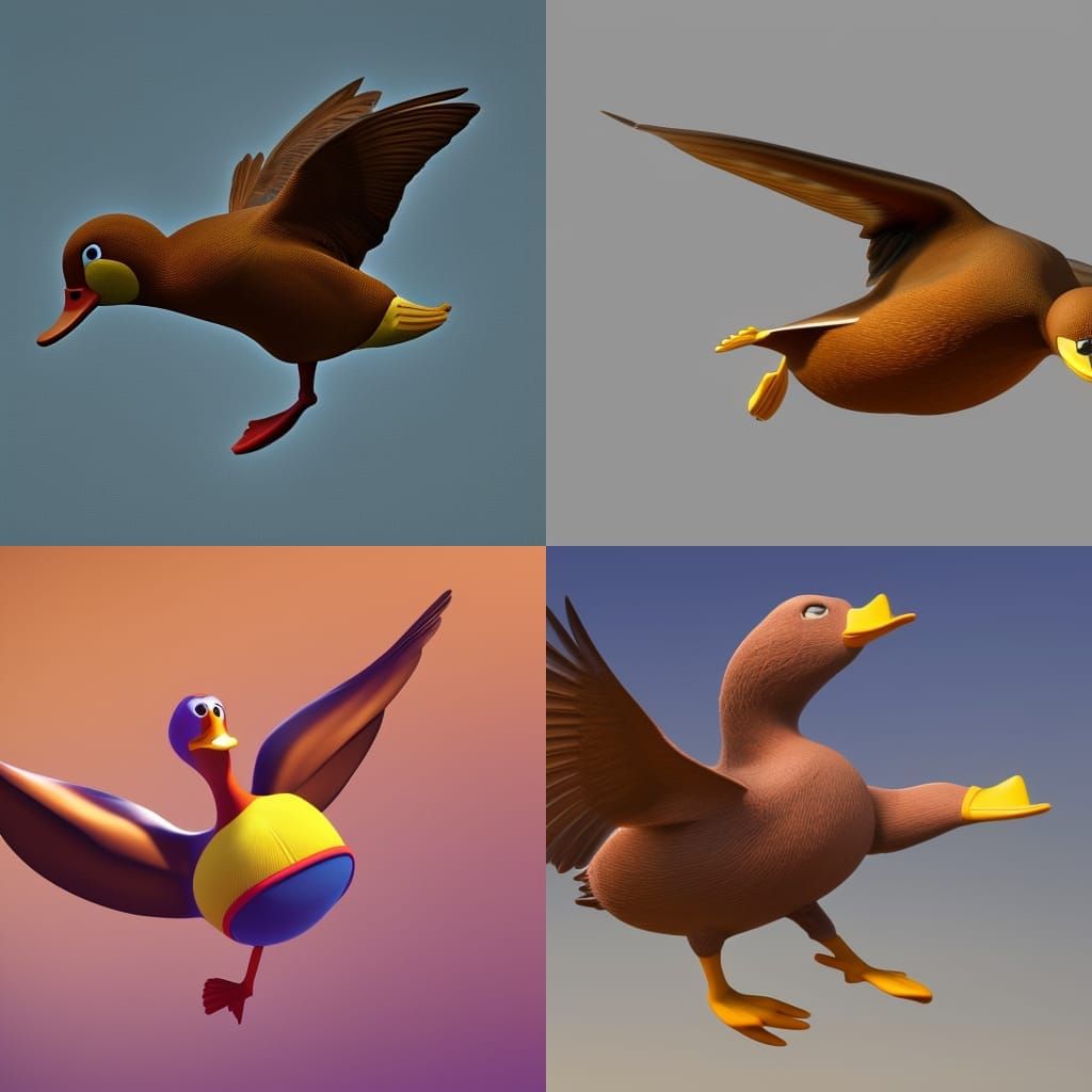 Brown Duck Flying in 3D Animated Style