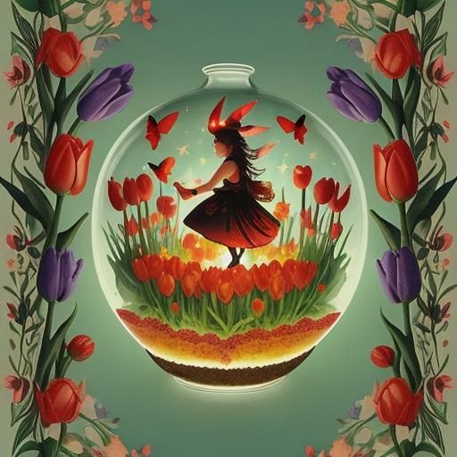 Surreal Bioluminescent Terrarium with Fairies and Ducks