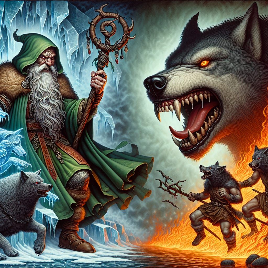 Epic Battle: Norse God vs Mythological Wolf