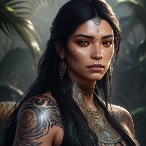 Mexican Beauty with Snake and Tiger Tattoo in HDR