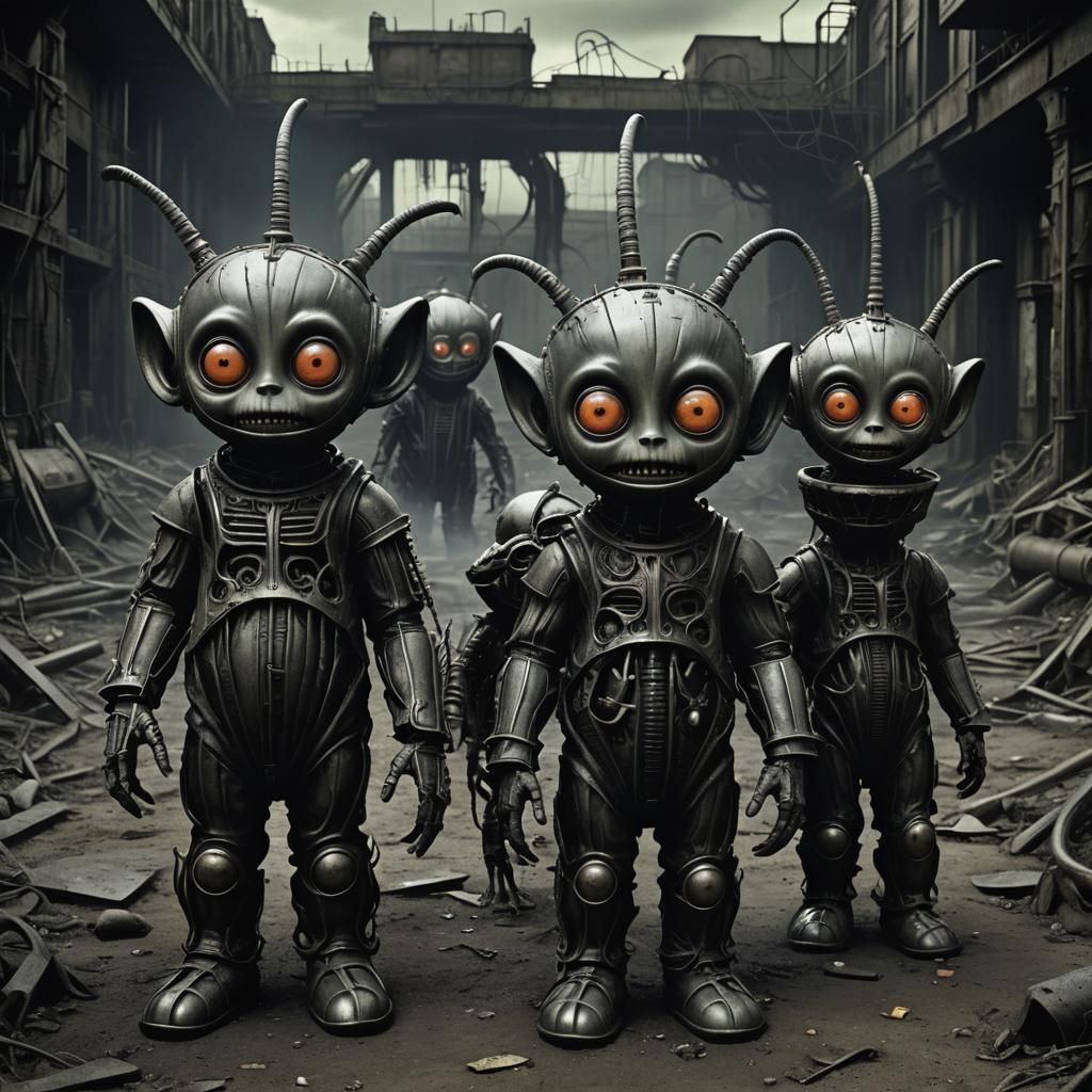 Gothic Horror Teletubbies in Biomechanical Wasteland