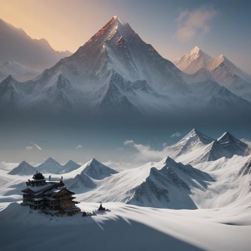 House Atop Everest in Cinematic 3D Style