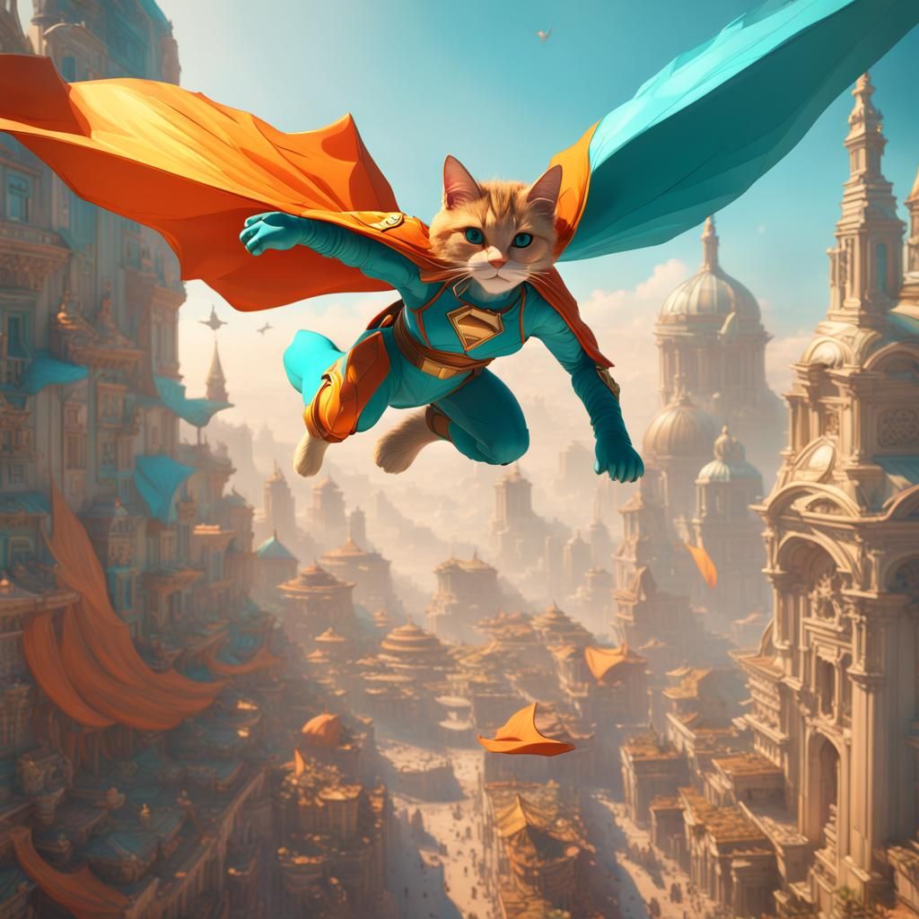 Supercat Flies Over the World: Digital Concept Art