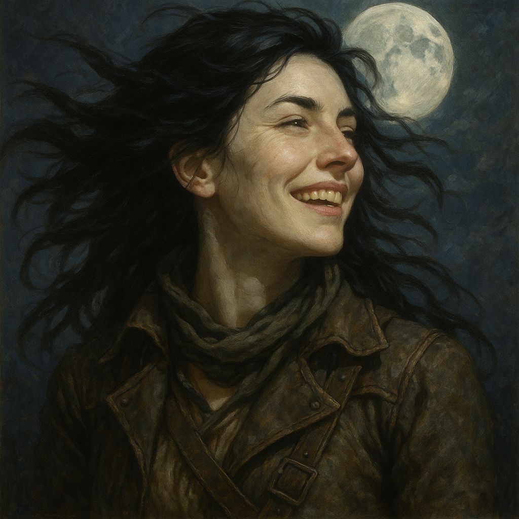 Happy Adventurer in Moonlit Wind: Detailed Painting