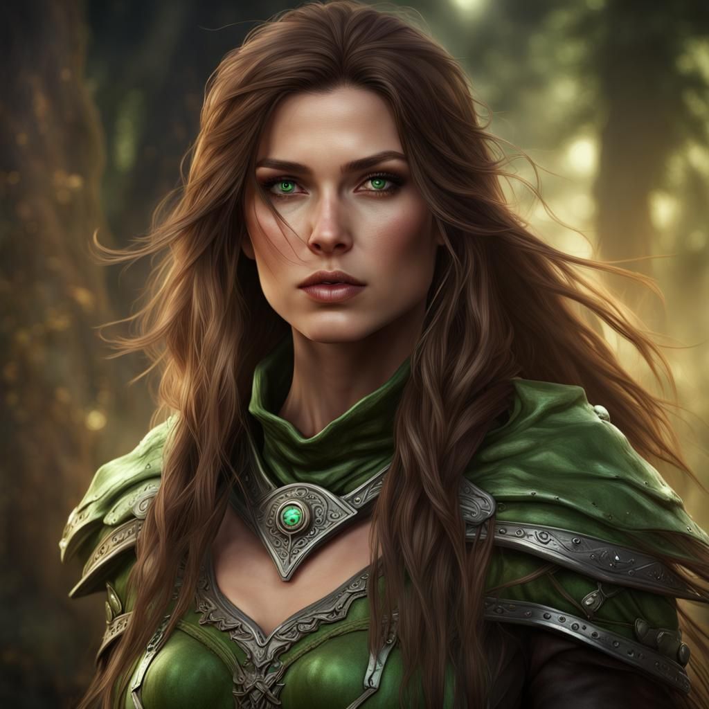 Fantasy Woman Ranger in Detailed Matte Painting