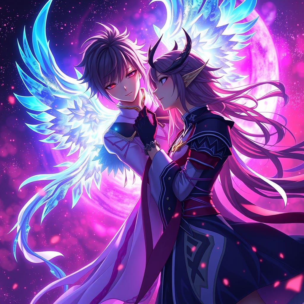 Anime-Inspired 3D Art: Dynamic Interaction in High Contrast