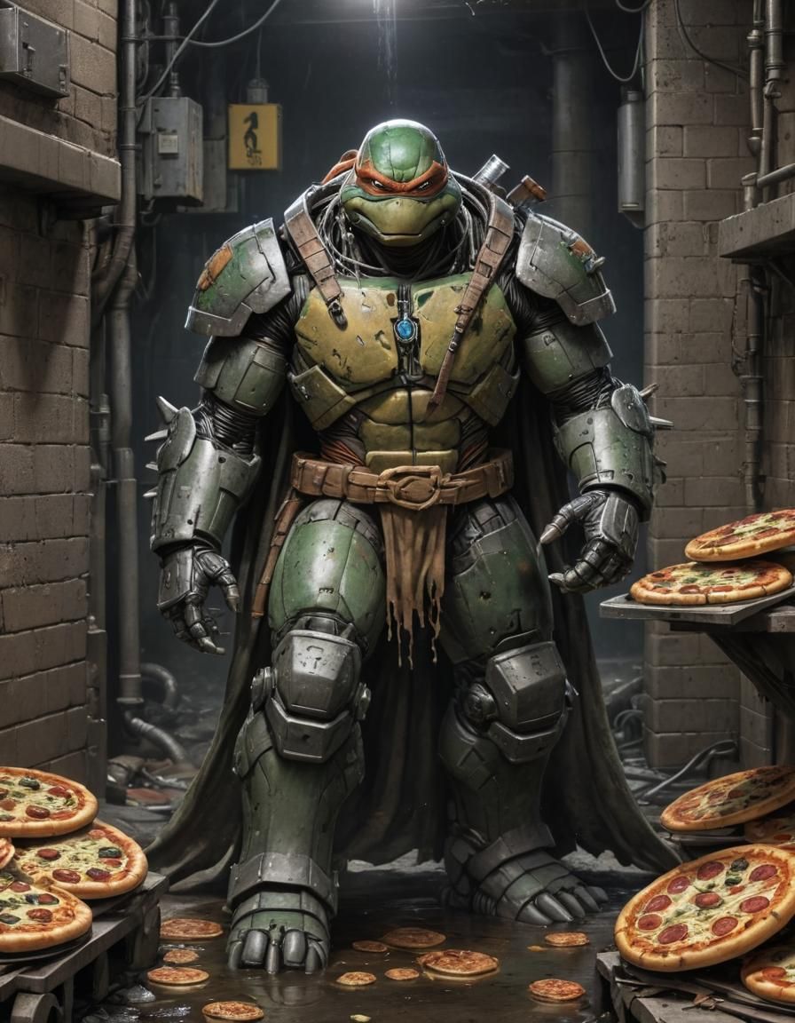 Robotic Michaelangelo in Sewer, Comic Book Style