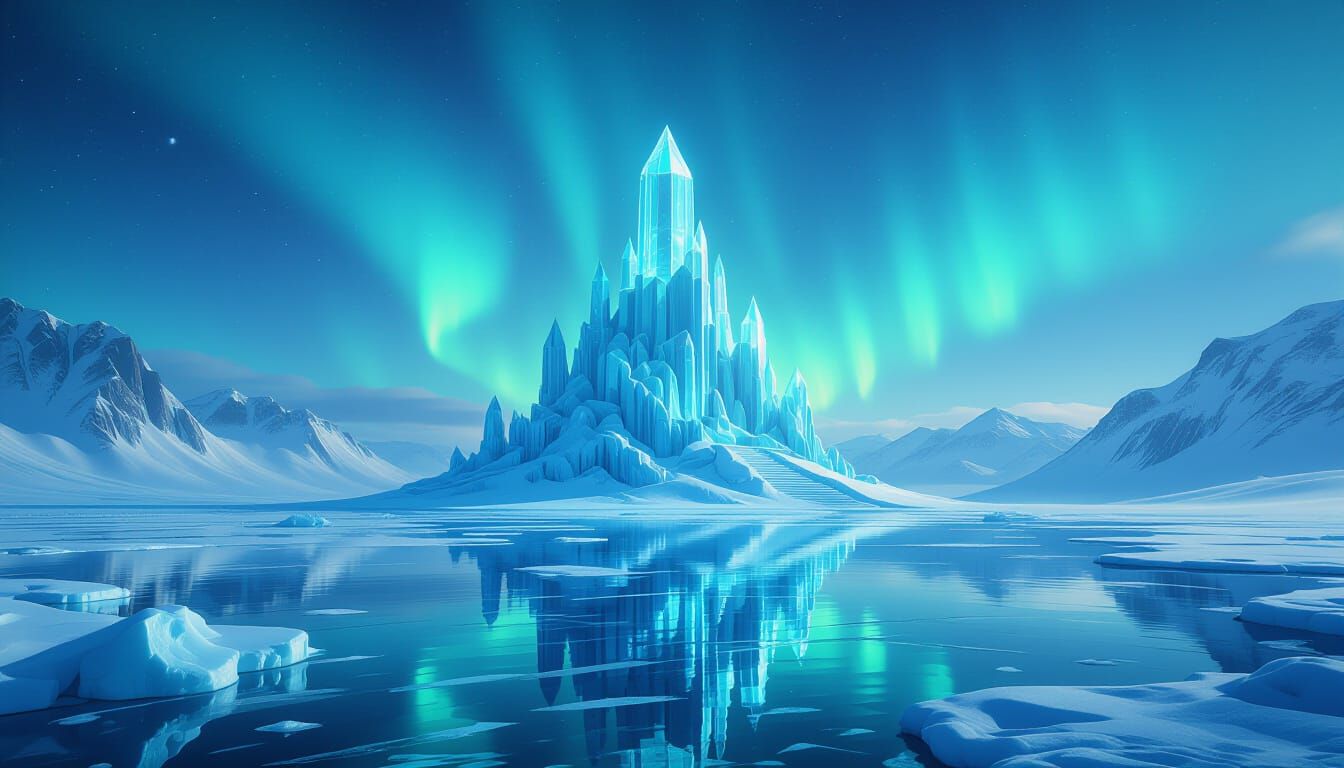 Crystalline Temple Emerges From Frozen Dreamlike Lake