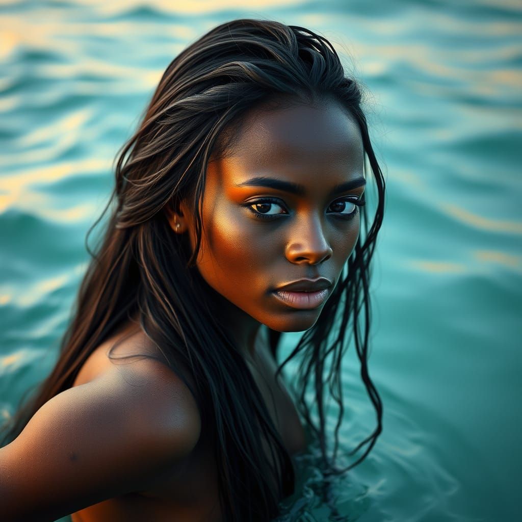 Artistic Photo Portrait of a Black-Skinned Mermaid Witch