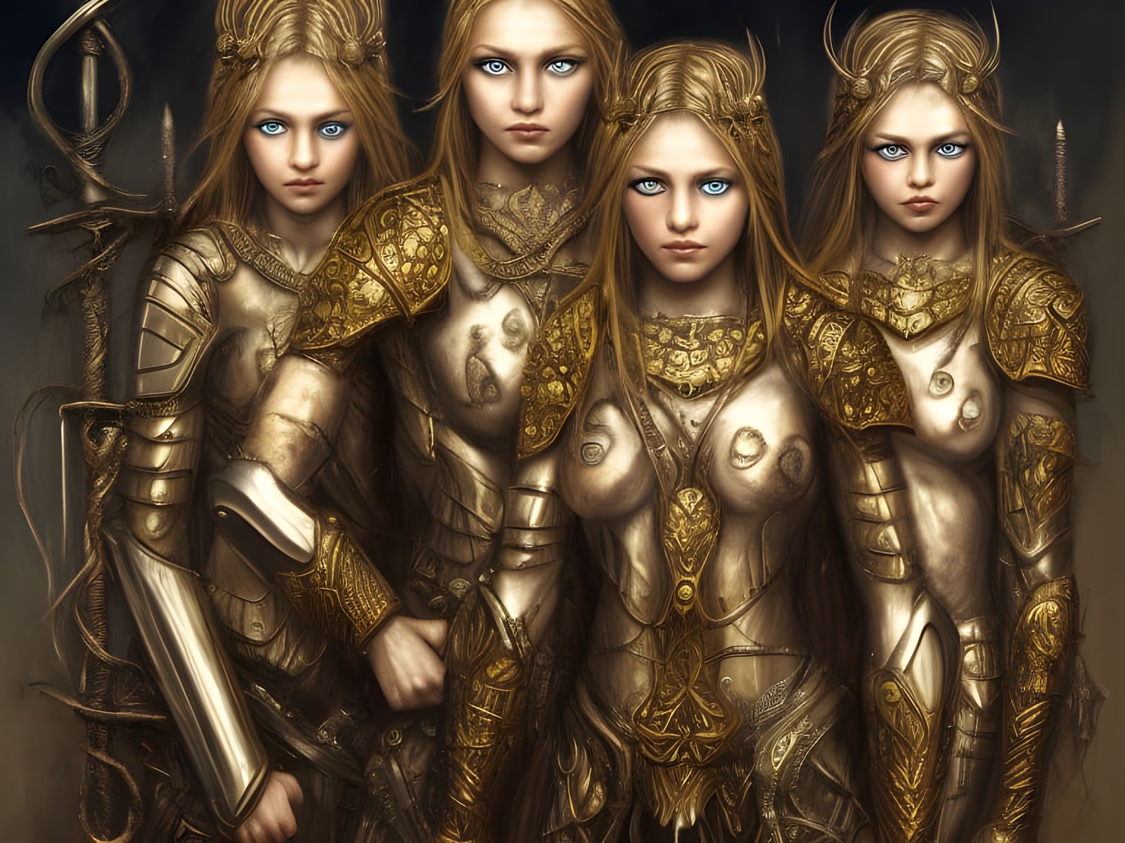 Fantasy Warrior Twins in Golden Light