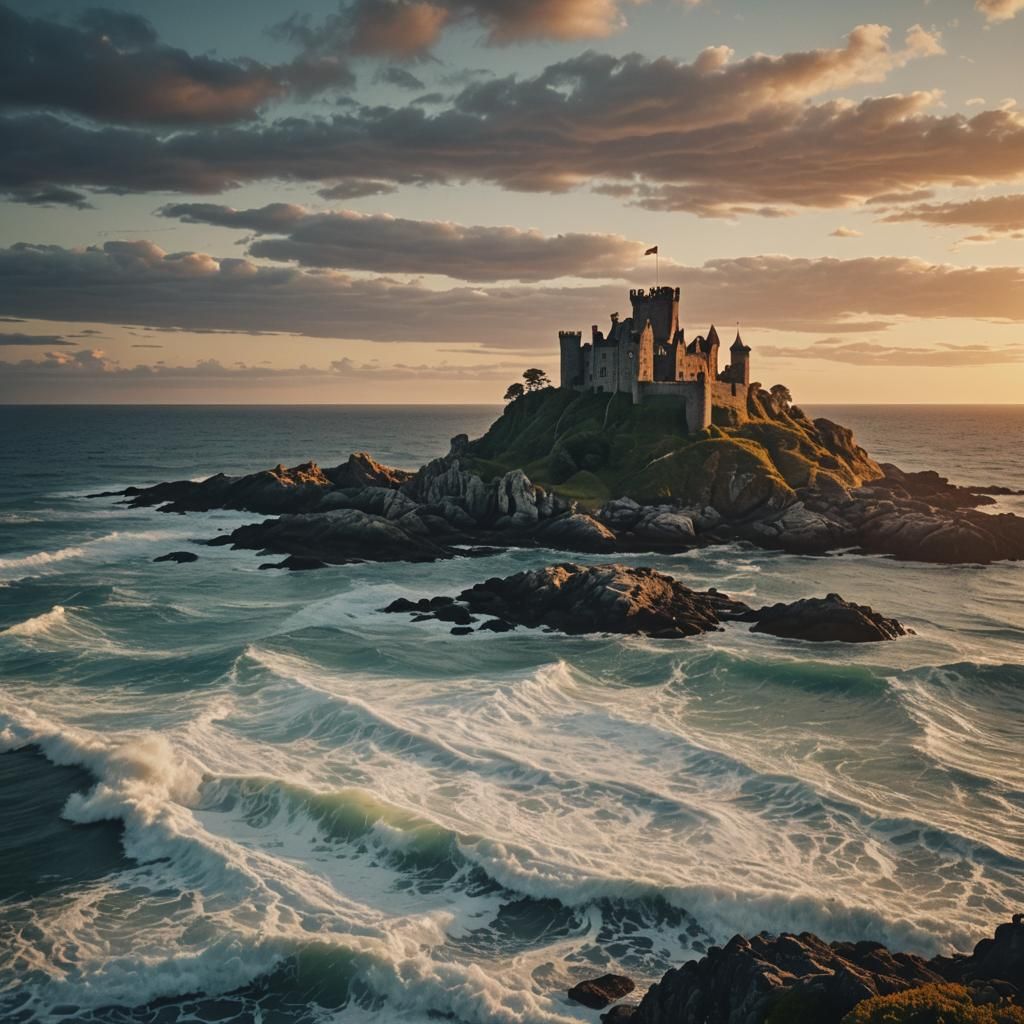 Ocean Castle at Sunset: A Cinematic Masterpiece