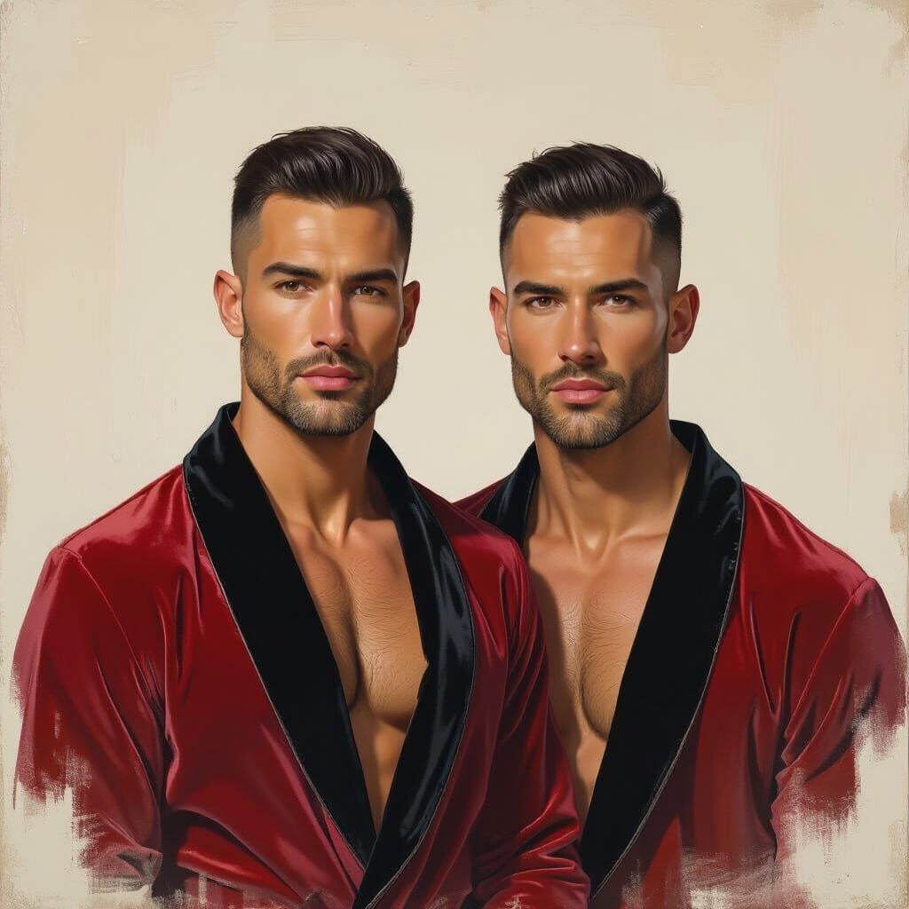 Two Men in Velvet Robes, Impressionist Oil Painting