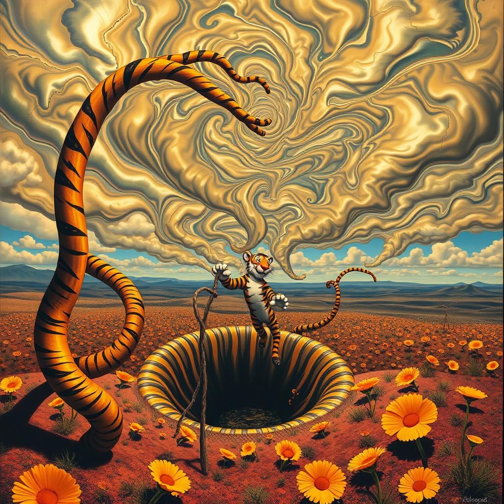 Surreal Landscape with Elastic Flora and Floating Tigger