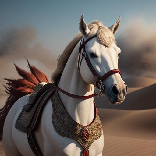 Arabian Horse in Desert Oasis Digital Painting
