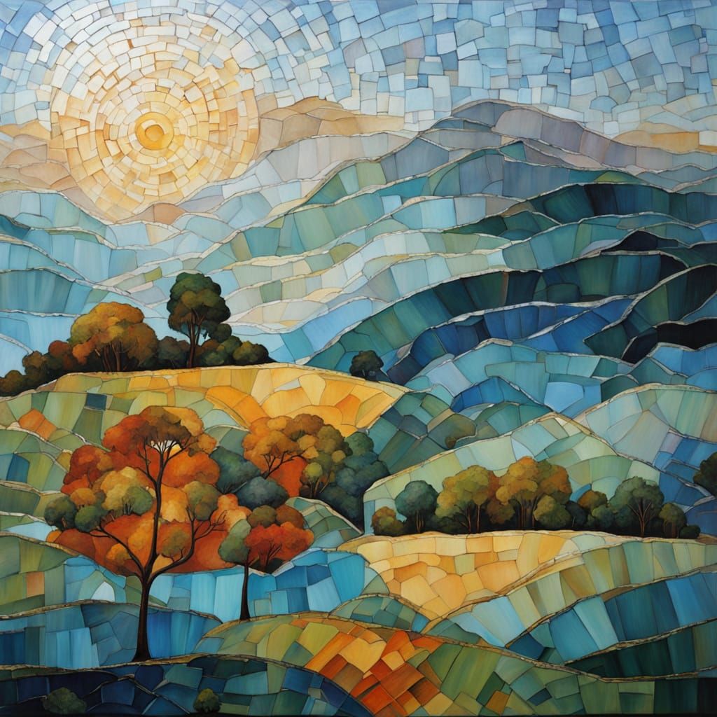 Expansive Landscape as Detailed Mosaic Painting