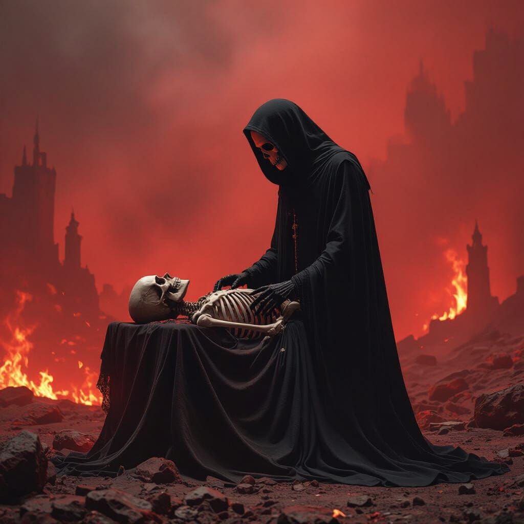 Skeletal Autopsy in Hellish Landscape, Dark Aesthetic