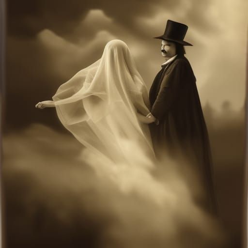 Victorian Ghost Couple in Black and White Portrait