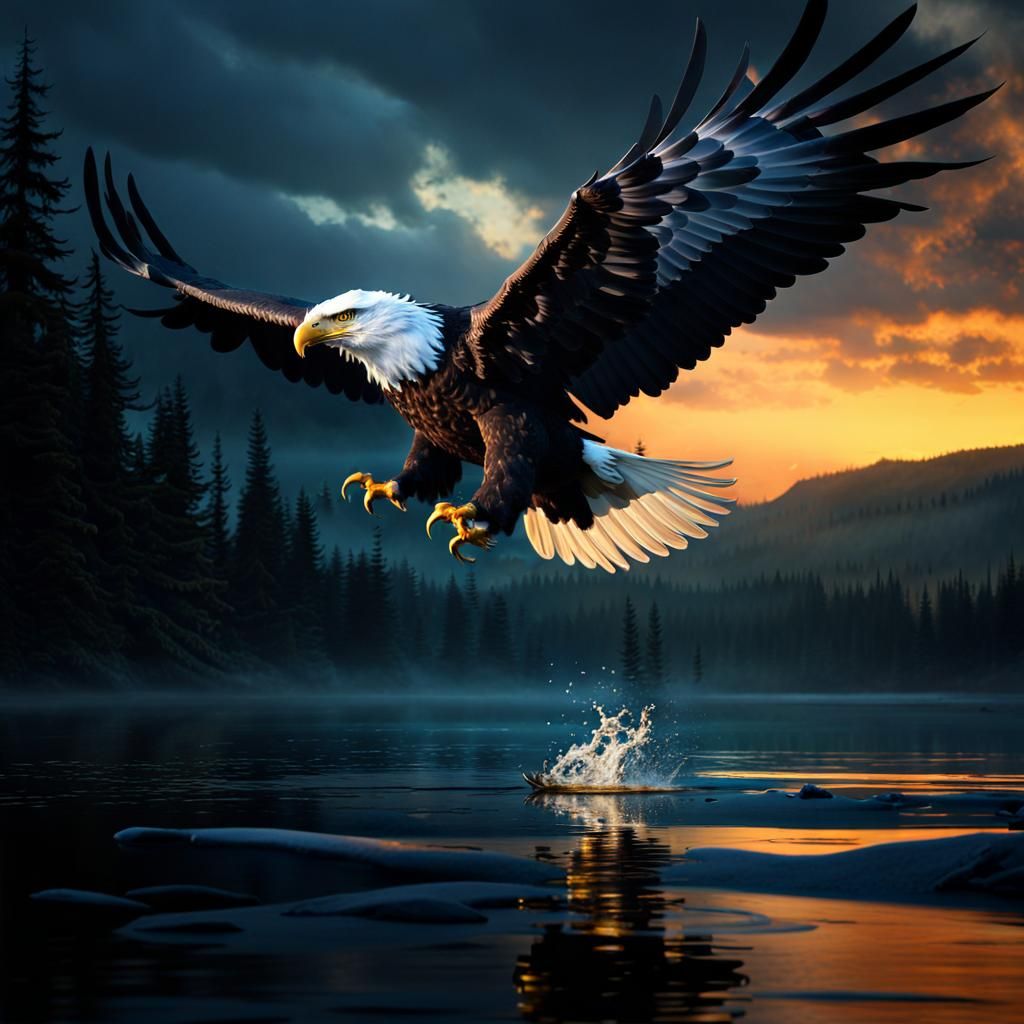 Majestic Bald Eagle Hunting, Digital Matte Painting