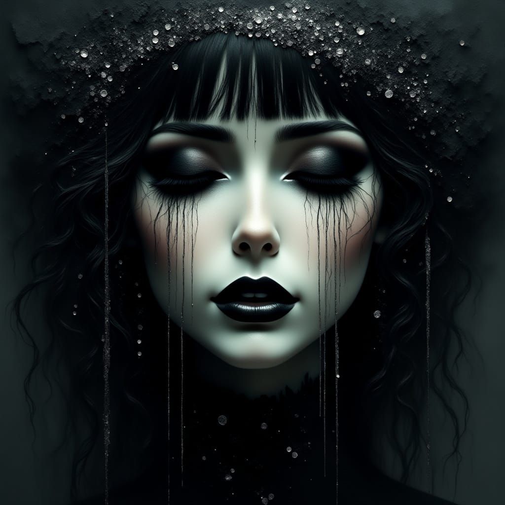 Ethereal Gothic Woman with Silver Tears