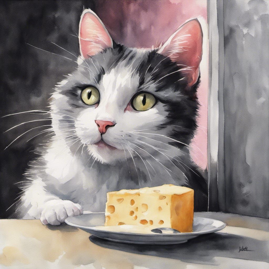 Cat and Mouse in Watercolor Style