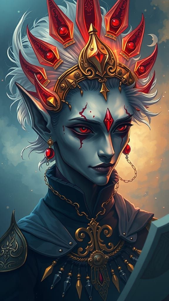 Drow Noble with Red Eyes and Fire-Resistant Cloak