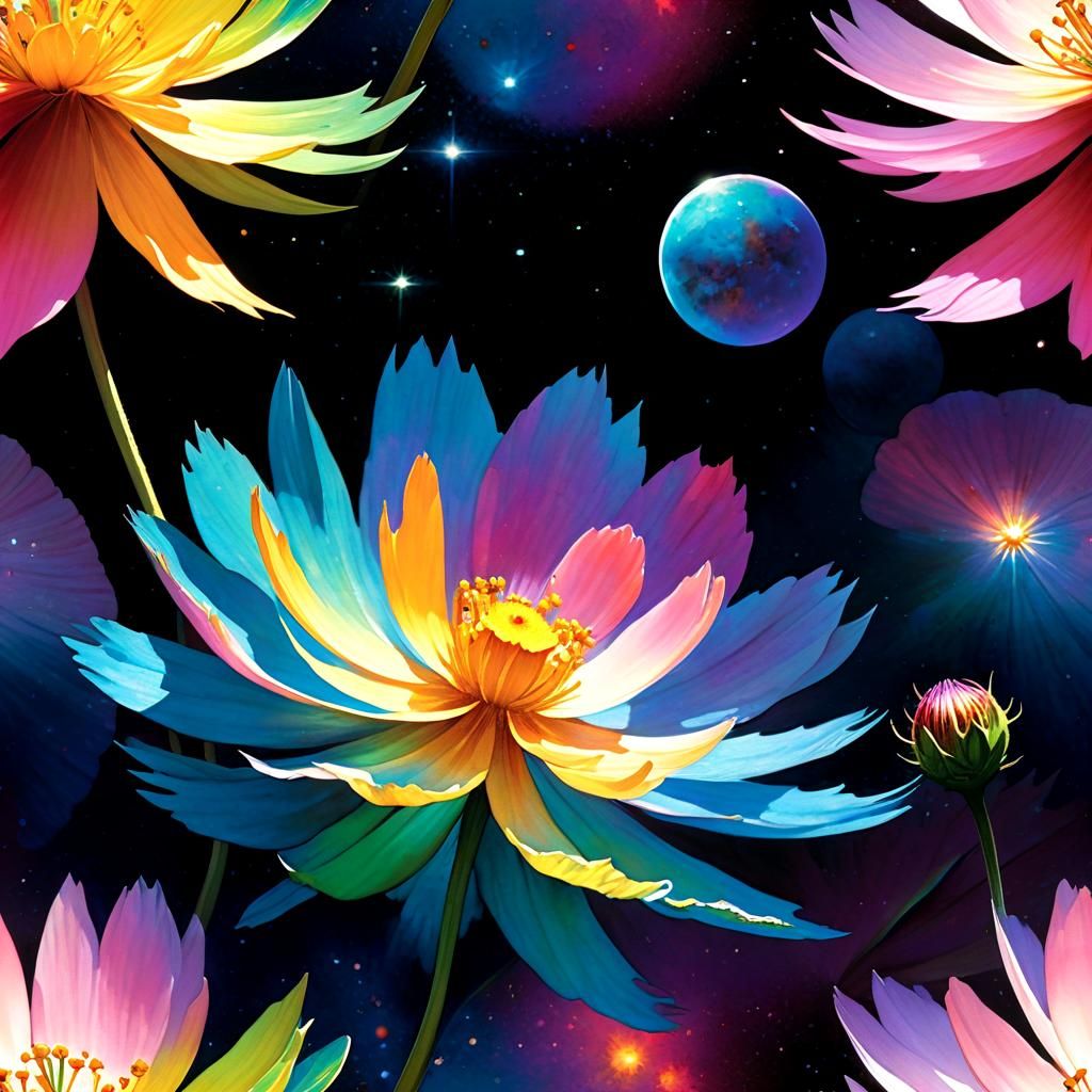 Iridescent Cosmos in Watercolor Style