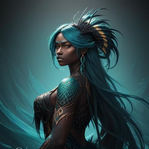 Peacock Mermaid Concept Art in Dark Tones