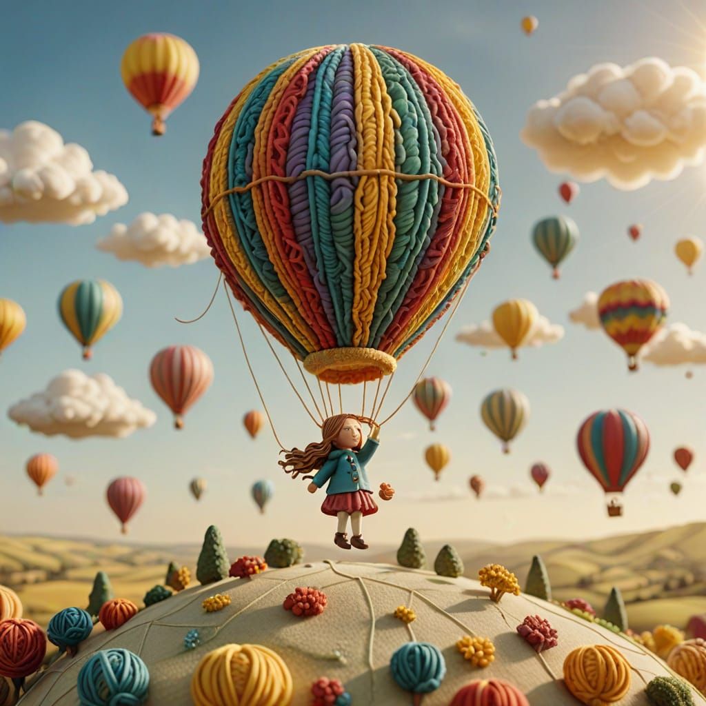 Little Girl with Plasticine Balloon: Vibrant 3D Sculpture