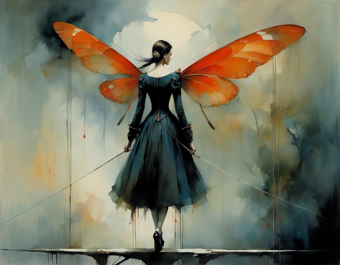 Tightrope Walker in Surreal Fantasy Art Style