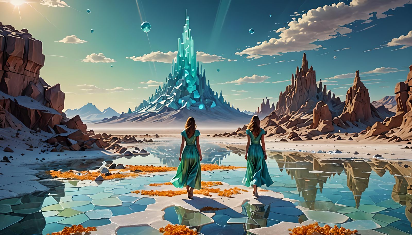 Crystal Catacombs Island with Glass Lake, Surrealist Art