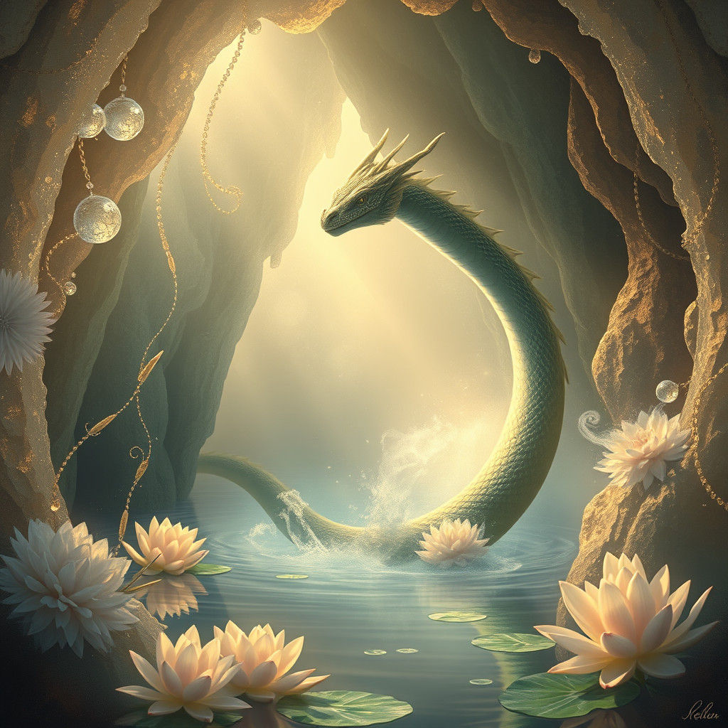 Majestic Water Dragon in Ethereal Fantasy Realm
