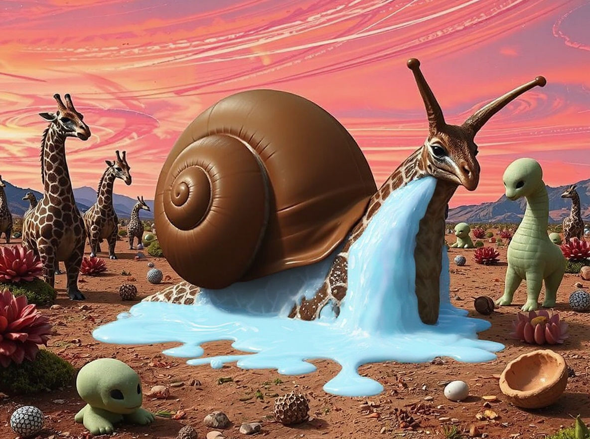 Surreal Chocolate Snail in Alien Garden, Dali Style