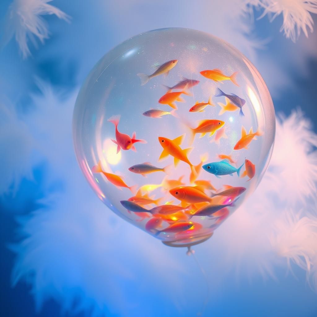 Translucent Balloon with Glowing Aquatic Life