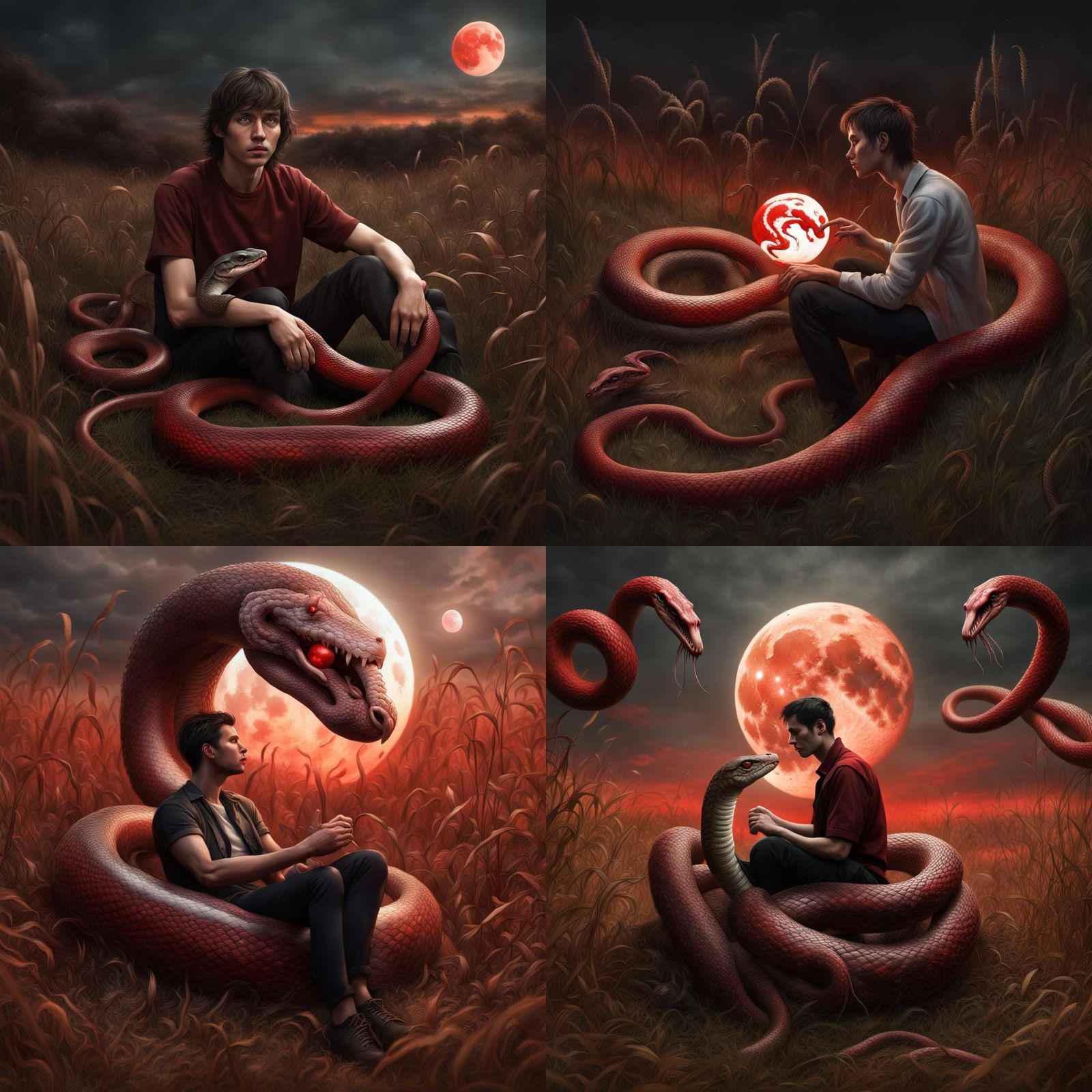 Surreal Horror Dreamscape with Snake Moon