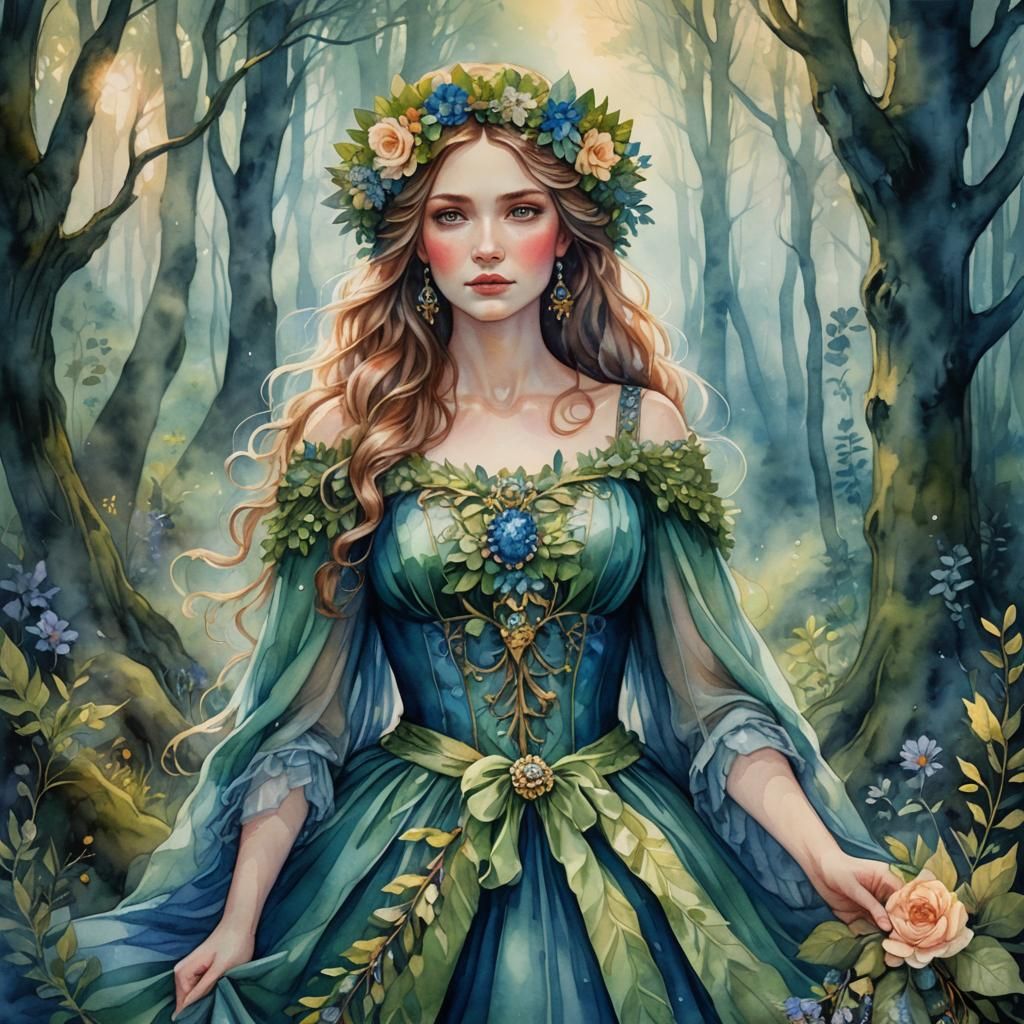 Fairytale Portrait in Watercolor Style