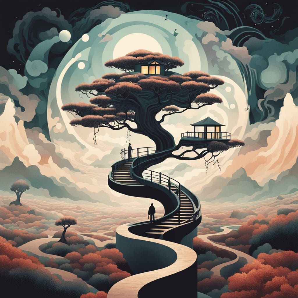 Surreal Geometric Dreamscape with Impossible Architecture