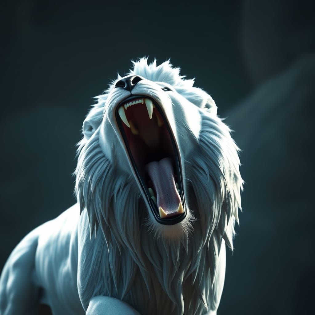 Roaring White Lion in 3D Game Style