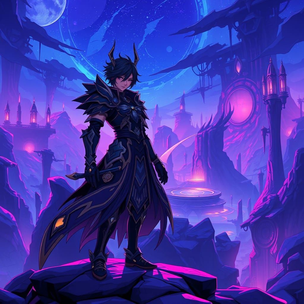 Anime Hero in Vibrant Underworld Dreamscape