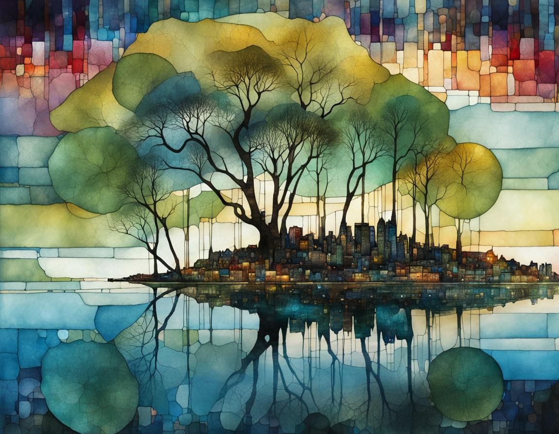 Vibrant Stained Glass Art Brut Illustration