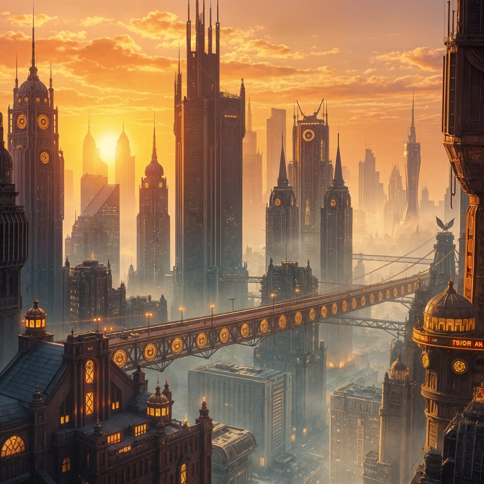 Cyberpunk Cityscape in a Golden Light