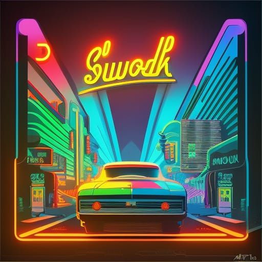 Neon Synthwave Cel-Shaded Art in 2D