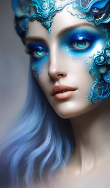 Blue Shroom Borg Lightning Goddess in Underwater Sci-Fi