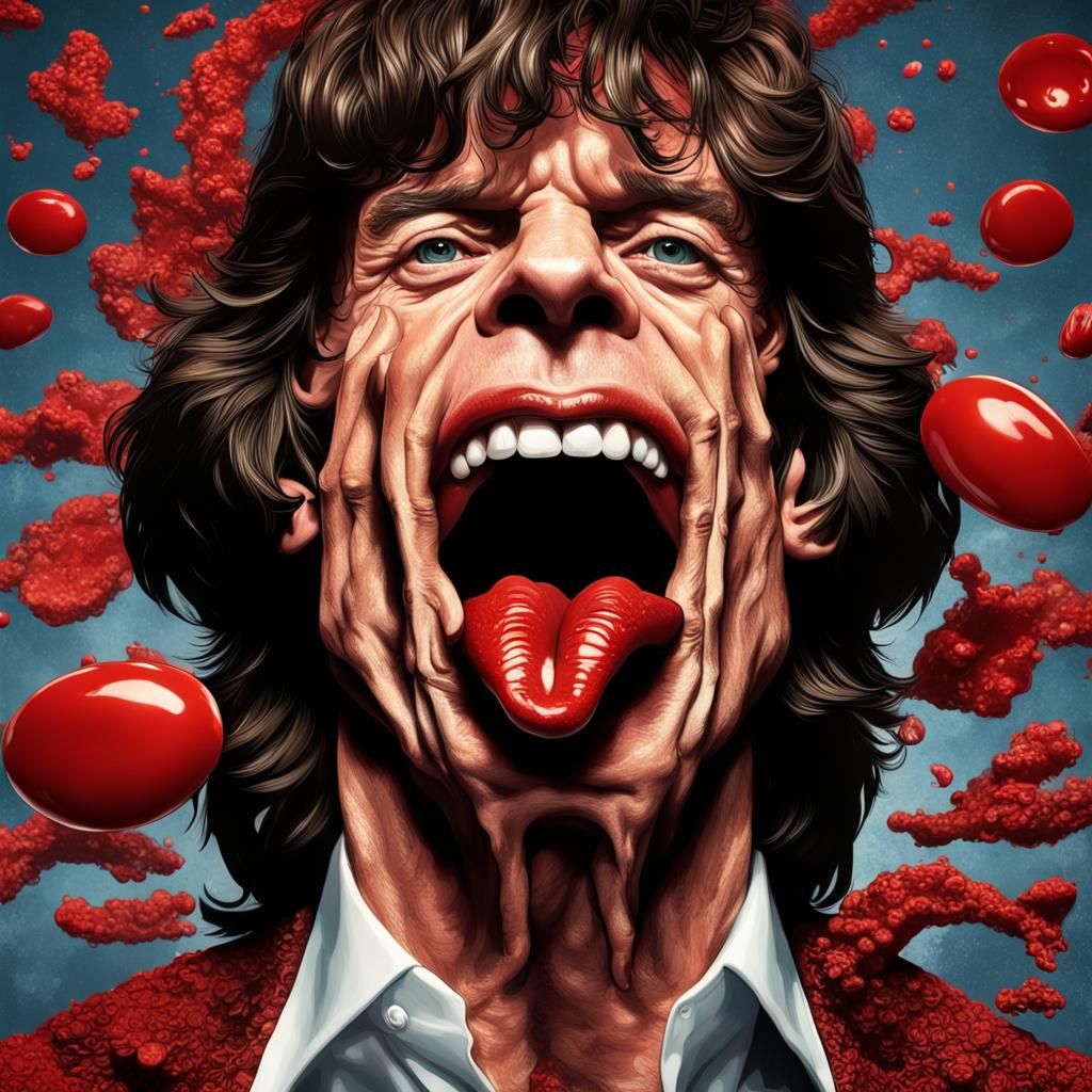 Mick Jagger Pushing a Rolling Stone: Detailed Matte Painting