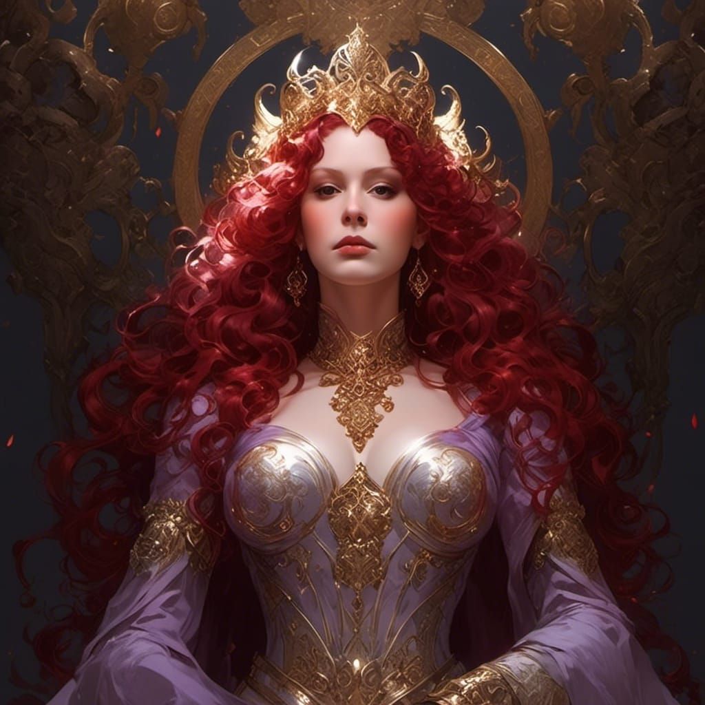 Red-Headed Goddess Portrait in Dark Fantasy Style