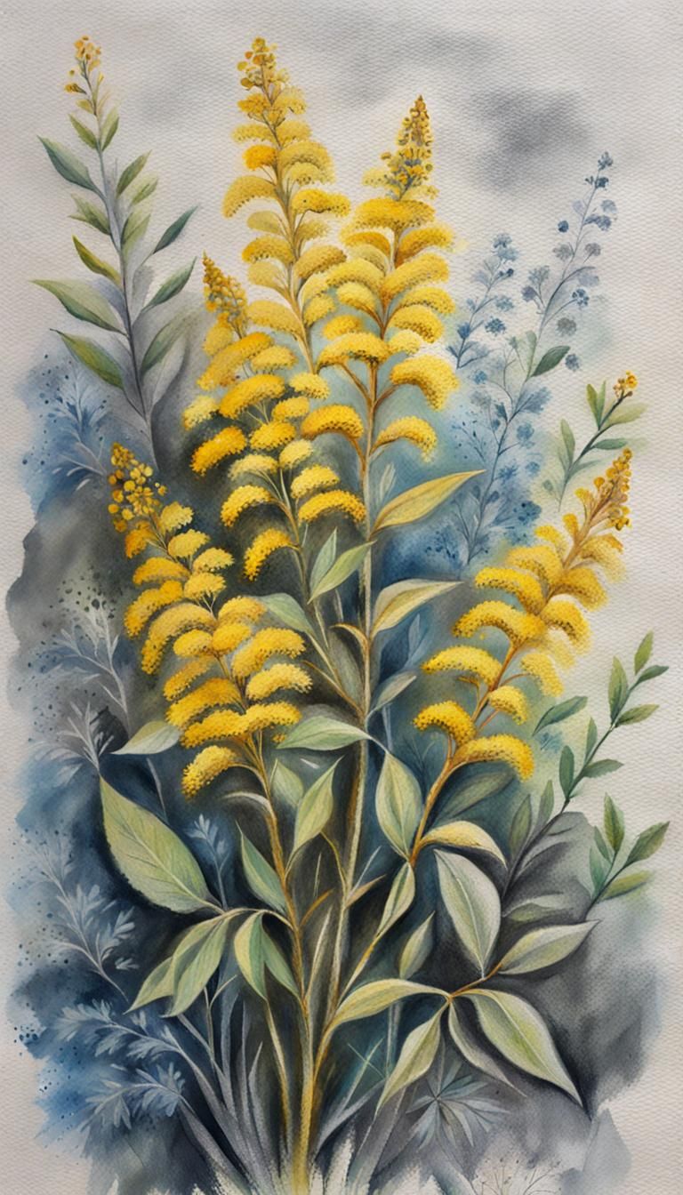 Goldenrod Chalk Drawing Beside Stone Wall