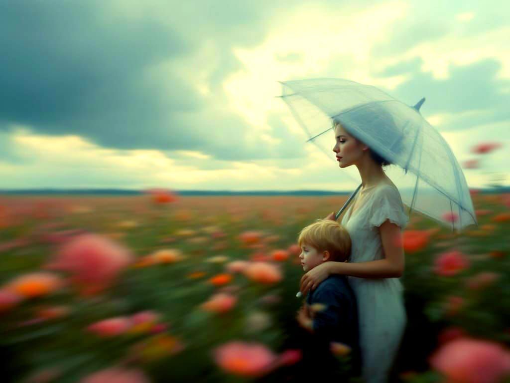 Woman in a Dreamy Floral Field, Impressionist Long-Exposure ...